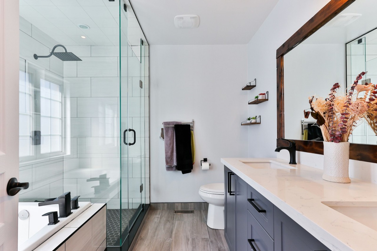 Remodeled master bathroom with walk-in shower